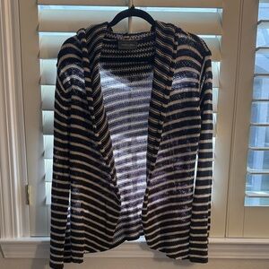 Wooden Ships Striped Navy White Women's Cotton Hooded Lightweight Sweater One Sz